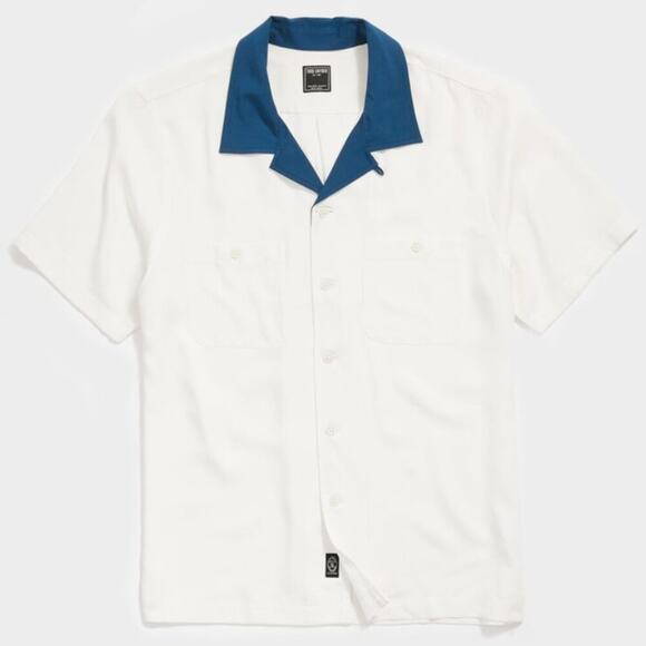 Todd Snyder Japanese Contrast Rayon Bowling Shirt in White - Picture 2 of 9